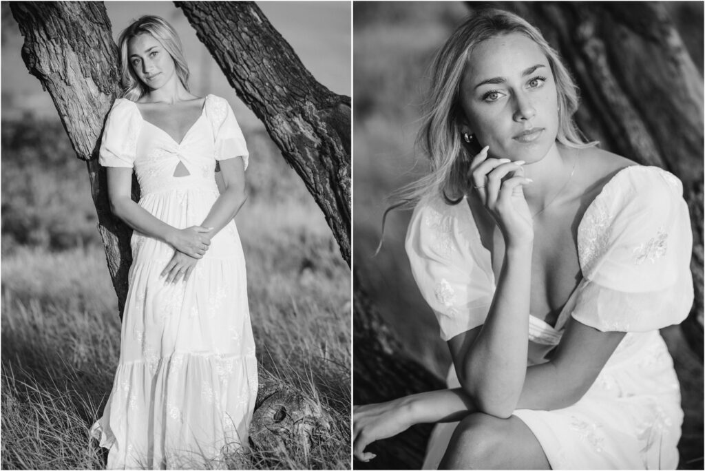 black and white senior photo