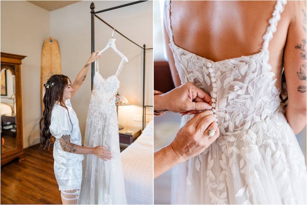bride getting ready at her Holualoa Inn wedding