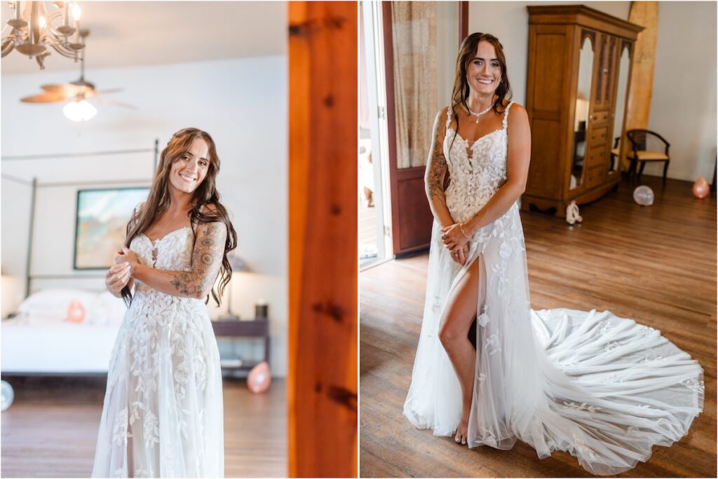 bride getting ready at her Holualoa Inn wedding